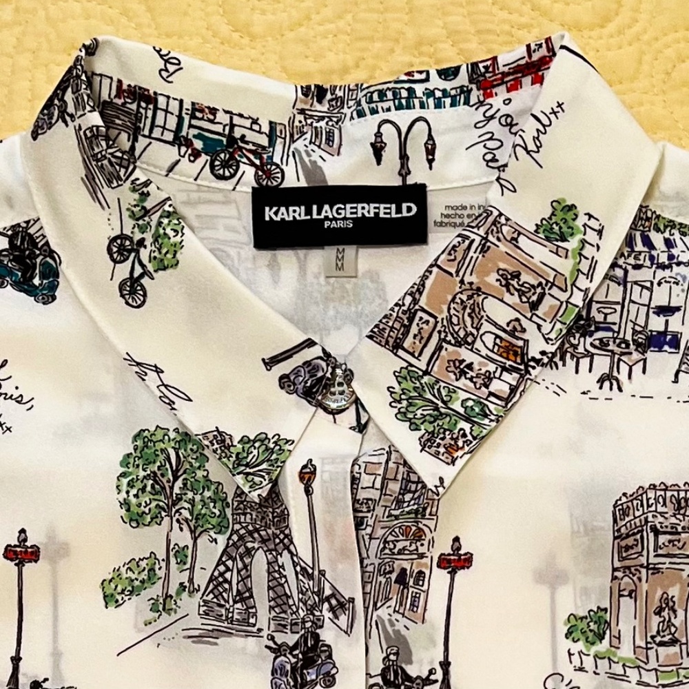 KARL LAGERFELD PARIS Graphic Print Long Sleeve Blouse